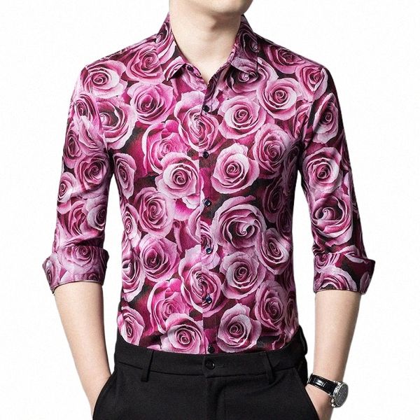 Rose Rouge Rose Frs Chemises Pour Hommes Avec Imprimé Bleu Fantaisie Fête De Mariage Porter Social Club Tenues Mari Porter Blouse Lisse Big 788e #