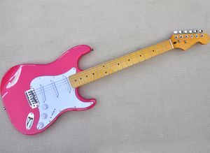 Guitare électrique relique rose avec micros SSS en érable jaune personnalisables