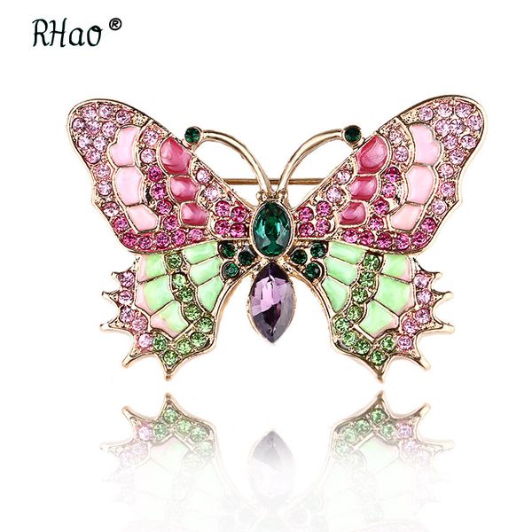 Strass rose Vintage Bijoux Grand Émail Papillon Broches Broche De Mariage Broche Insecte Hijab Broches Broches Pour Les Femmes