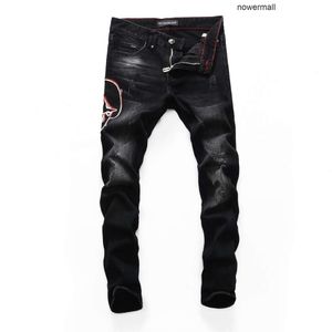 PINK Rock Ripped Black Plein PARADISE Classic Fashion Man Philipps Moto Mens Casual Design pp Distressed Skinny Denim Biker Jeans pour hommes 208X