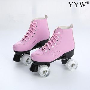 Patins à roulettes roses 4 roues pour filles Base roues chaussures en polyuréthane bleu patinage rouleaux Double rangée