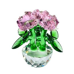 Roze Rose Flower Crystal Figurines Everlasting Valentine's geschenken Bouquet S Sculptuur Ornament Bruiloft Auto Decor 210804