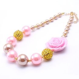 Roze Rose Bloem Kid Chunky Ketting Nieuwste Ontwerp Mode Bubblegume Bead Chunky Necklace Sieraden voor Baby Kid Girl