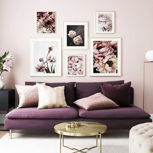 Póster de pared de flores rosadas, lienzo escandinavo, pintura de impresión botánica, cuadro decorativo de estilo nórdico, decoración moderna para el hogar