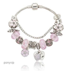 Roze Sakura Liefde Hart Hanger Charms Armband voor 925 Zilver 3mm Snake Chain Charm Armbanden Vrouwen met Originele CB00