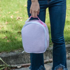 Pink Seersucker Material Lunch Bag 25pcs / Lot EE. UU. Almacén Venta al por mayor Cooler Bag con asa Cazuela Carrier DOMIL106344