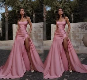 Rose Sexy Haute Cuisse Split Robes De Soirée Nouveau Conçu Dos Nu Bretelles Sirène Robes De Soirée De Bal Arabe Robes Sur Mesure BC15337