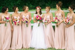 Roze sexy nieuwe spaghetti banden kralen een lijn bruidsmeisje jurken gastjurken formele bruidsmeisje bruiloftsfeestje