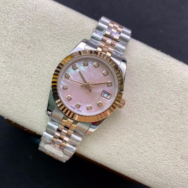 Montre femme motif coquille rose 316L bracelet en acier fin avec saphir diamant 31mm montre design étanche montre mécanique automatique cadeau femme