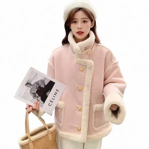 Rose Sherpa Cmere Veste Dames Courte Fourrure D'hiver Couleur Unie Couture Lâche Lg Manches Petit Style Coréen Épaississement Nouveau P9l2 #