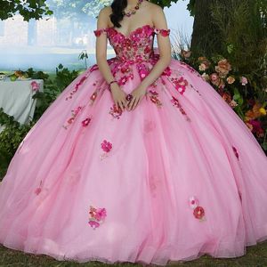 Robe De bal rose brillante, robe De princesse Quinceanera, motif Floral 3D, en Tulle, 2024, 15 ans, fête d'anniversaire, douce 16, 2024, 2024