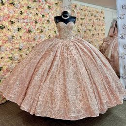 Robe de quinceanera brillant rose 2024 Perles de robe à balle