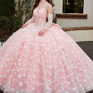 Robes de Quinceanera rose brillant avec papillons robe de bal robe d'anniversaire à lacets princesse douce 15 16 robes de quinceanera