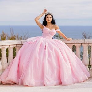 Roze Glanzende Sweetheart Kralen Baljurk Quinceanera Jurken Vestidos De 15 Anos Fashion Tulle Verjaardag Prinses Partij Jassen