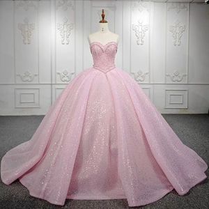 Roze glanzende lieverd kralen baljurk quinceanera jurken vestidos de 15 anos lovertjes verjaardagsprinses feestjurken