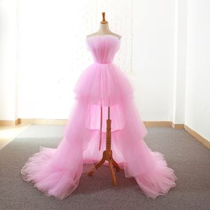 Roze korte front lange rug prom er gelaagde lagen strapless tule 2023 afstuderen avondjurken Homecoming nacht feest vrouwen gewaad de soiree