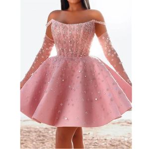 Roze korte galajurken A-lijn dames formele jurk mouwloze strandavondjurken vestido de novia