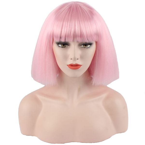 Rose court coiffure raide fashion sex Sex Naturel peluche role plafing wig snthetic cheveux courts bob cheveux courts blancs femmes perruque idéal pour le travail de dail