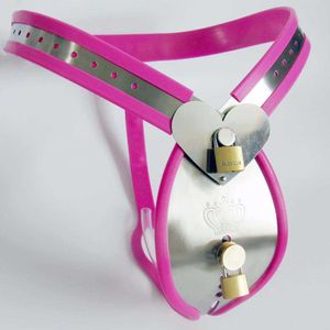 Ceinture de chasteté masculine en Silicone rose pantalon en acier inoxydable avec Cage à bite dispositif de Bondage de pénis fétiche jouets Sexy pour hommes Cbt BDSM serrure