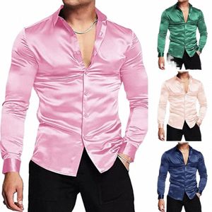 Camisa de lujo de satén de seda rosa para hombre, camisa de esmoquin con manga LG delgada, para boda, Club, fiesta, baile, graduación, 2023