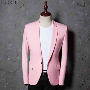 Rose Slim Fit Casual Blazer Veste Hommes Un Bouton Revers Cranté Hommes Costume Vestes Fête De Mariage Blazer Hombre 210522