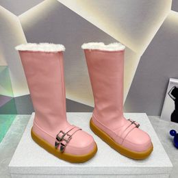 Botas de nieve rosadas para mujer bota hasta la rodilla botas de lana de cuero de vaca australiano zapatos lindos para mujer botas de esquí de moda de bota negra plateada tamaño 35-40