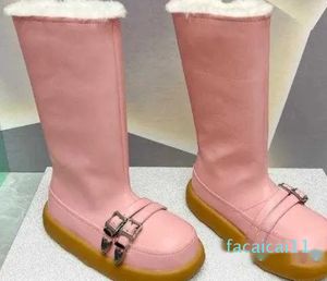 Botas de nieve rosadas botas de mujer hasta la rodilla botas de lana de cuero de vaca australiano zapatos lindos para mujeres