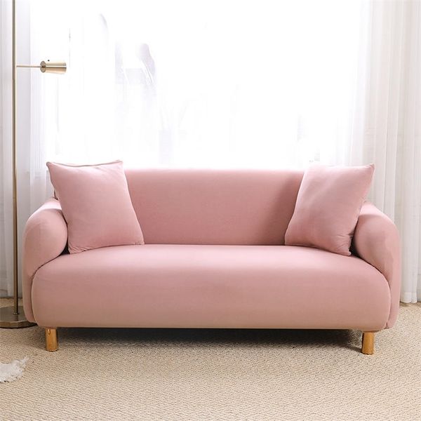 Housse de canapé rose pour salon L Forme Élastique Housses de meubles Housse 2/3 places Stretch Fauteuil Couch Cover Extensible LJ201216