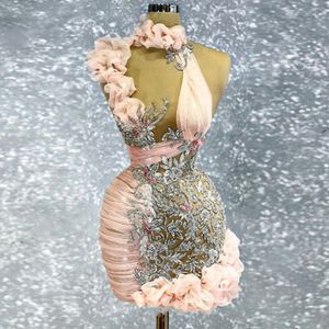 Roze Sparkling Korte Homecoming Jurken Mouwen R Mini Lengte Plus Aso Ebi Dames Avondjurken Voor Feestmaat Kant 328 328