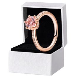 Pink Sparkling Crown Solitaire Ring Mujer Oro rosa Diseñador de bodas Joyería Para pandora 925 Silver CZ Diamond Lover Rings con caja original