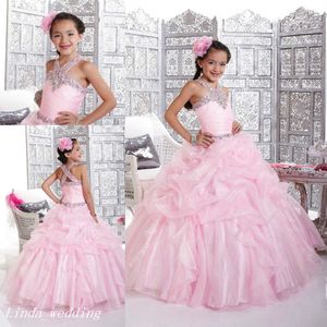 Roze Sparkly Girl's Pageant Jurk Prinses Baljurk Rhinestone Party Cupcake Prom Jurk Voor Jong Kort Meisje Mooie jurk voor klein kind