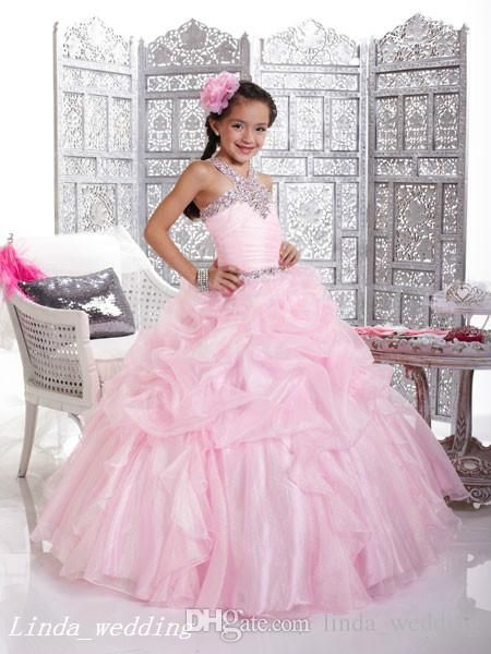 Rose scintillant filles Pageant robe princesse robe de bal strass fête Cupcake robe de bal pour jeune fille courte jolie robe pour Litt224o