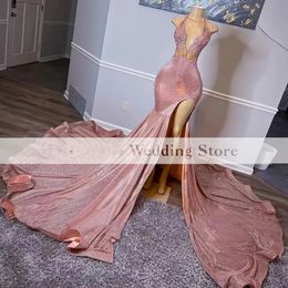 Roze Sparkly Paillets prom jurken Sexy Celebrity Met Gala Dress 2023 Slit avondfeestjurken Real Image BC15705