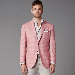 Tuxedos de mariage à carreaux carrés roses, coupe cintrée pour hommes, blazer à revers cranté, costume formel uniquement, veste