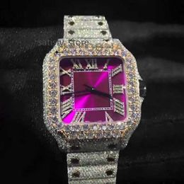 Reloj de mujer con diamantes de moissanita de Hip Hop hecho a mano personalizado de alta calidad con esfera cuadrada rosa para exportación india