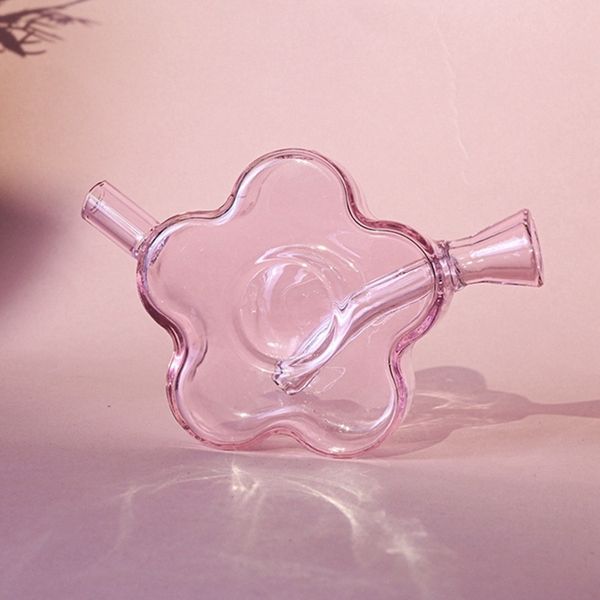 Pink Star Flower Filtro para fumar de vidrio Tubos hechos a mano Tubo portátil One Hitter Waterpipe Bubbler Bongs para hierbas Tabaco Cigarrillo Preroll Rolling Cigar Holder