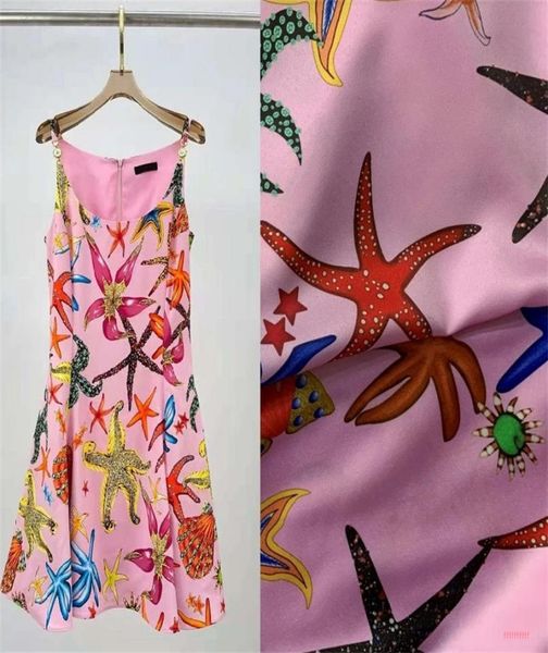 Vestido rosa de concha de estrella de mar Impresión digital Tela satinada elástica Poliéster Vestido de moda Camisa Material de costura Falda de una pieza6093714