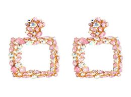 Розовые эффектные серьги для женщин, большие квадратные серьги с кристаллами, 2019, серьги-капли со стразами, геометрические модные украшения2682056