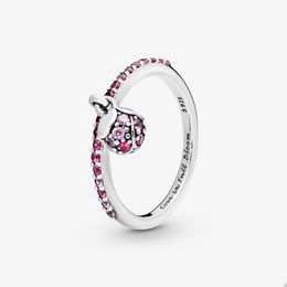 Bague en pierre rose fleur de pêcher pour Pandora Real Sterling Silver Party Designer de bijoux Anneaux pour femmes Girlfriend Gift Crystal Diamond Love ring avec boîte d'origine