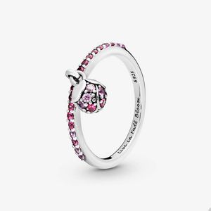 Pink Stone Peach Blossom Ring voor Pandora Real Sterling Silver Party Sieraden Designer Rings For Women Vriendin Gift Crystal Diamond Love Ring met originele doos