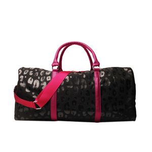 Bolso de viaje con correa rosa y leopardo negro, bolso de mano con purpurina de gran capacidad, diseño personalizado, bolso de mano para la noche y el fin de semana, DOMIL106-1065