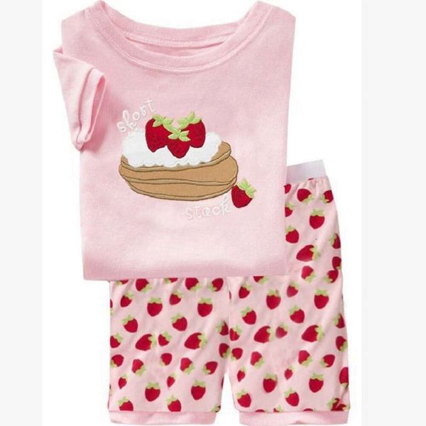 Pink Strawberry Cake Baby Girls Traje de ropa de verano Camisetas de verano pantalones 100% algodón Pamas Ropa para el hogar Venta caliente L2405