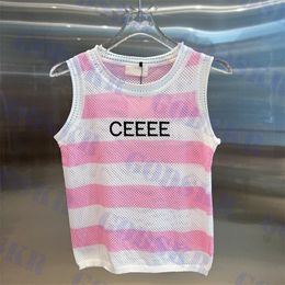 Roze Streep Tanks Geborduurd Logo Dames T-shirt Sexy Hollow Tank Top Plus Size Kleding