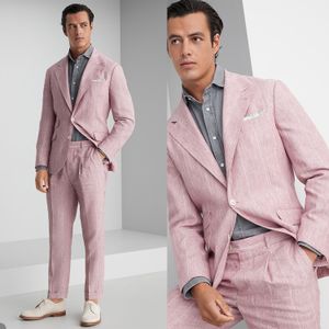 Tuxedos de mariage à rayures roses, costume de cérémonie à revers cranté, tenue formelle de marié, pantalon de fête d'anniversaire, 2 pièces, costume de mariage