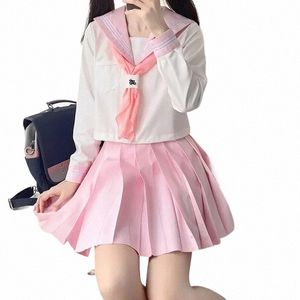 Style rose coréen marin ensemble femmes Seifuku lycéen JK uniforme japonais marin costume Cos Costumes filles jupe plissée H7Vv #