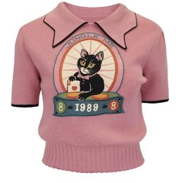 T-shirt tricoté de chouchisse élégant rose 2024 Carton d'été broderie à manches courtes t-shirts de la mode élégante