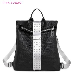 Mochila rosa de diseñador sugao, bolso de hombro para mujer, nueva moda 2020, mochila con remaches, bolso de viaje negro, bolso escolar para estudiantes, bolsos de hombro