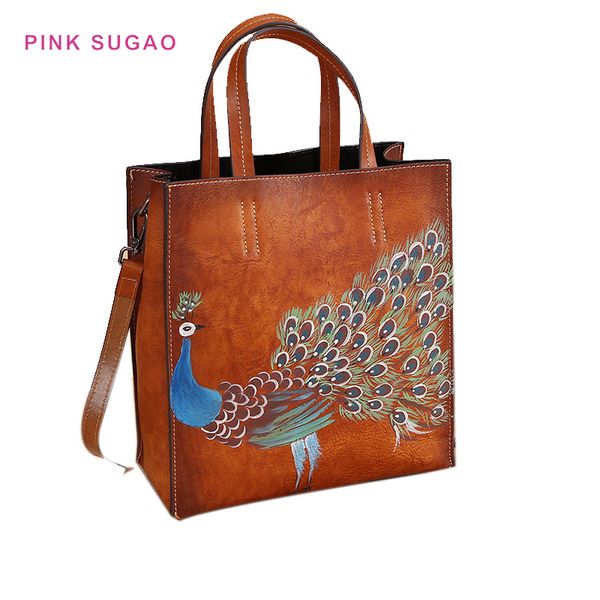 Bolsos de diseño rosa Sugao bolsos de mano bolso de hombro de mujer bolso retro de cuero genuino bolso de mano de animales pintado a mano de alta calidad BHP