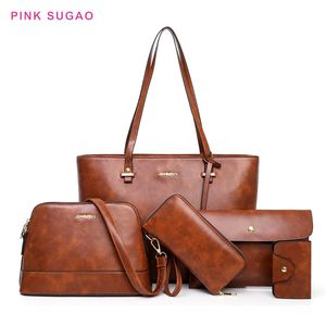 Roze Sugao Dames Tas Designer SHOUDLER Handtassen 5 stks / set PU lederen handtas dame boodschappentassen met portefeuille nieuwe mode bhp