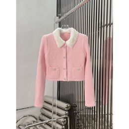Pink Suit Women Designer Jackets 2024 Juegos de ropa nuevos 2 Peices para mujeres de calidad superior 2024 Spring Pink Última lentejuelas de la chaqueta fragante de tejido fragante Mini falda FZ2403133